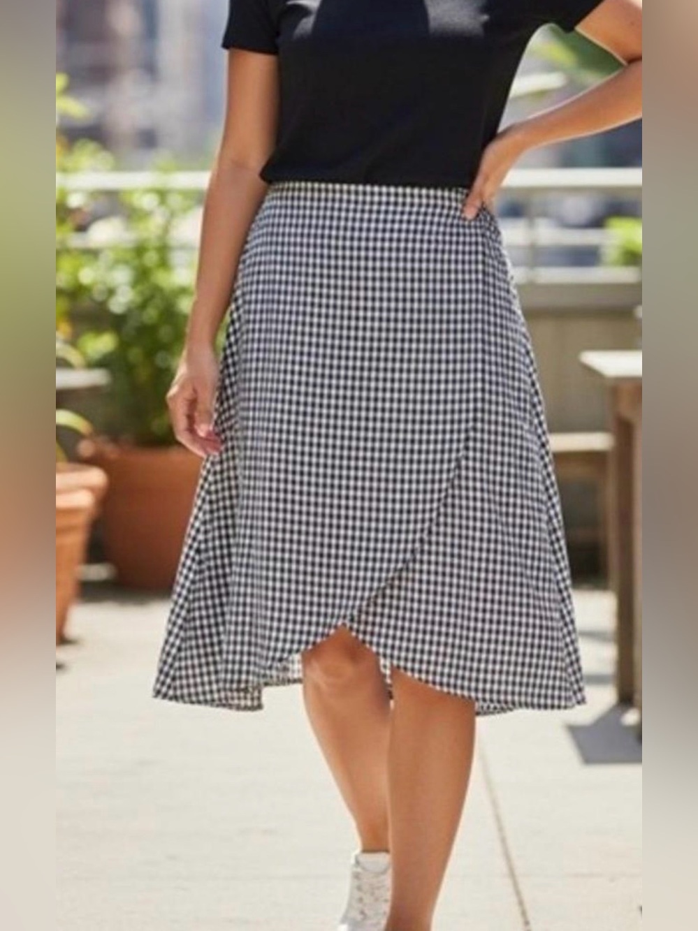LOFT Gingham Tulip High Low Skirt Size 6